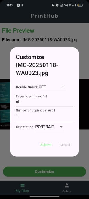 Customisation Screen